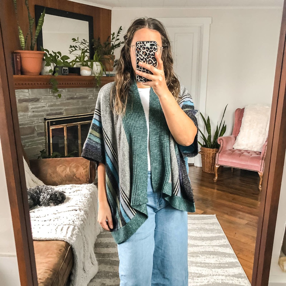 CABI | Women's XS/S Blue Windchill Wrap Cozy Knit Cape Poncho Blanket Sweater